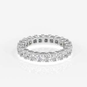 18K Gold <b>Cushion</b> Cut Moissanite Eternity Band <b>Ring</b> 3.08-3.92 Carat Colorless Excellent/Brilliant Prong Set Rhodium Plated - Product Image 5