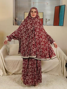 Robe de prière en mousseline à capuche pour femmes, ensemble deux pièces du Moyen-Orient, burqa, foulard, longueur au sol, manches longues, Bangladesh - Product Image 6