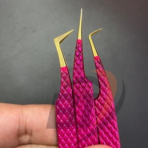 แหนบปลายแหลมสำหรับต่อขนตาปลอมสีชมพูแบบมืออาชีพ - Product Image 1
