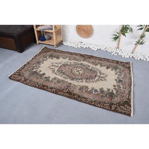 3.8x6 ft Rug, Turkish Rug, Vintage <b>Brown</b> <b>Wool</b> Plants & trees Rug - Product Image 3