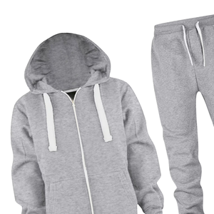 Survêtement gris à capuche zippé avec pantalon de jogging pour hommes et femmes, vêtements de sport décontractés d'hiver, vente en gros, usine OEM, logo personnalisé - Product Image 5