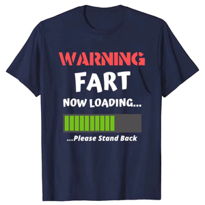 T-shirt graphique drôle à motif uni avec inscription « Warning Fart Now Loading » en coton respirant pour l'été, streetwear à manches courtes pour cadeaux d'anniversaire - Product Image 1