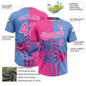 Factory Made Custom Unisex Two Button Sublimated Softball Jersey Aqua <b>Neon</b> <b>Pink</b> Gradient Embroidered Team Name and Number Shirt - Product Image 3