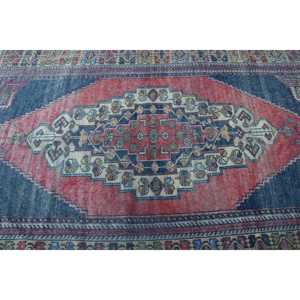 พรมวินเทจตุรกีขนาดใหญ่ 5.2x10.1 ฟุต สีแดงน้ำเงินลายดอกไม้ ทำจากขนสัตว์ - Product Image 5