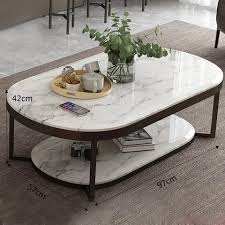 Luxury Natural Stone Marble Coffee <b>Table</b> Solid Pedestal Base Eco-Friendly Water/<b>Fire</b> Resistant Contemporary Design Living Room - Product Image 3