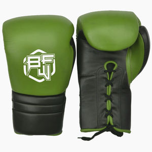 Gants de boxe d'arts martiaux lacés en cuir véritable pour hommes et femmes avec évacuation de l'humidité pour MMA Kickboxing Muay Thai Training - Product Image 1
