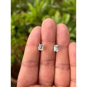 925 Silver Natural Aquamarine <b>Stud</b> <b>Earrings</b> with Emerald Cut Diamond Rose Gold and 14K/18K Gold Plated Trendy Style - Product Image 1