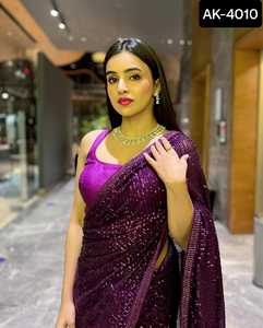Última Moda en Ropa Femenina: Saree de Georgette Pesado con Lentejuelas y Bordado Dori, Ideal para Fiestas, Ropa India - Product Image 4