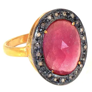 Anillo de Racimo de Rubíes y Diamantes, Chapado en Oro Hecho a Mano, Joyería de Declaración para Mujer, Piedra Tallada Delicada para Ocasiones Especiales - Product Image 1