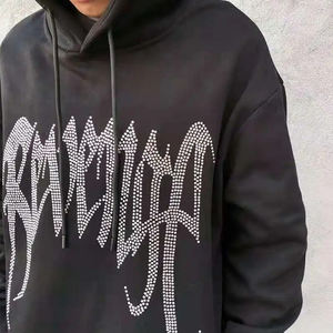 Vente en gros de sweat à capuche rouge en coton avec fermeture éclair complète surdimensionnée personnalisée avec strass sweat-shirt à capuche pour hommes avec fabrication de logo personnalisé - Product Image 6