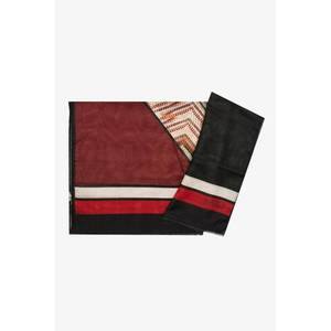 Polyester Rectangular Patterned Scarf in Black and Burgundy - Product Image 1