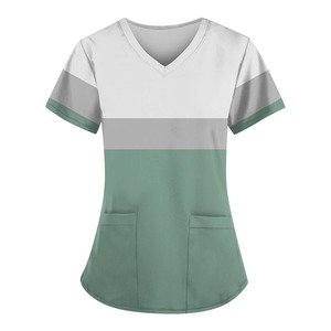 Enfermería médica manga corta cuello en V Scrub camisas Scrub Tops con bolsillos - Product Image 1