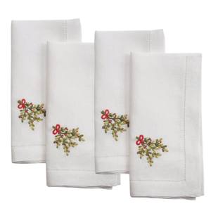 Serviettes de table en coton brodées sur mesure en gros, motif bouquet de gui, serviettes de table en tissu à ourlet festonné, pour la maison, l'hôtel, les vacances - Product Image 1