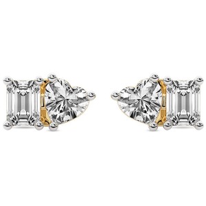 Pendientes de Diamantes Cultivados en Laboratorio con Doble Llama Divina, 1 Ct Tw, Color F-G, Claridad VS, Cuatro Piedras, Oro Blanco de 14K, Diseño con Motivo de Fuego - Product Image 1
