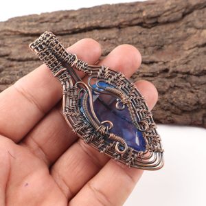 Collier pendentif tendance en fil de cuivre avec pierre de Tanzanite taille poire, pierre bleue, argent oxydé, cadeau d'anniversaire de mariage - Product Image 3