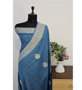 Auténtico Sari Monga Kadhwan Puro, Hecho a Mano, Tejido a Mano, con Patrones Tradicionales, Protección Solar, Secado Rápido, Suave, Ligero, para Fiestas - Product Image 1