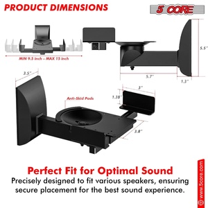 5Core Speaker Wall Mount Adjustable Swivel 15 Inch Space Bookshelf <b>Brackets</b> Pair - Product Image 5