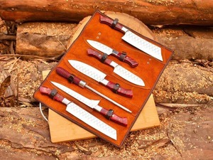 Juego de cuchillos de cocina de chef de acero inoxidable hecho a mano de alta calidad Juego de cuchillos de cocina de 7 piezas con Funda de cuero protegida. - Product Image 5