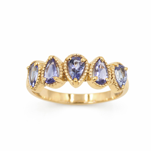 Anillo de Tanzanita con Cinco Perlas para Mujer, Plata de Ley 925, Bisel Punteado, Chapado en Oro Rosa Romántico, Joyería de Diseño - Product Image 3
