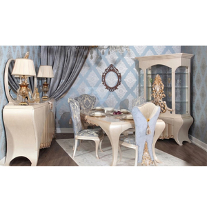 Tapicería de diseño victoriano para comedor, muebles de diseño clásico, mesa de comedor blanca con sillas, juego de mesa de comedor de diseño moderno - Product Image 1