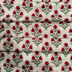 Hand Block Printed Organic Eco-Friendly Cotton Cambric Fabric Natural Block Print Handmade Lightweight for Curtain Bag Craft - Product Image 1