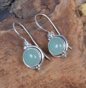 Boucles d'oreilles pendantes en argent Sterling 925 faites à la main pour femmes véritable Aqua calcédoine lunette réglage bijoux en goutte naturelle - Product Image 3