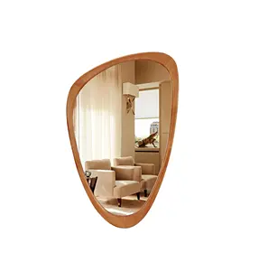 Fornecedor a granel espelho grande redondo de madeira moldado nogueira preto espelho de parede 31.5 polegadas de diâmetro acabamento natural terno