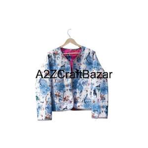 Veste d'extérieur pour femmes de style indien bohème, en coton doux matelassé, imprimé floral en bloc, réversible, toutes saisons - Product Image 1