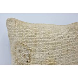 Coussin Kantha en laine beige rayé subtil de 18x18 pouces Coussin décoratif tissé moelleux vintage de luxe pour le salon Utilisation au sol - Product Image 2