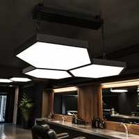 Plafonnier LED hexagonal moderne pour salon de coiffure, lampe suspendue en acrylique et aluminium