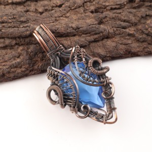 Handmade Tanzanite Fashion Pendant Featuring Pear Cut Blue Gemstone Copper Wire <b>Wrapped</b> Oxidized Silver For <b>Bridal</b> Anniversary - Product Image 3