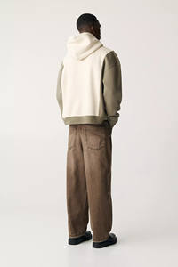 Sudaderas con capucha de retazos de dos tonos de alta calidad para hombre, ajuste Regular Beige, diseño de bloque de Color Oliva, ropa de calle de lana acogedora 100% algodón - Product Image 2