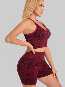 2026 <b>Red</b> Printed Yoga Set High Waist Shorts <b>Crop</b> <b>Top</b> Seamless 2 Piece Halter Neck Sleeveless Spandex Polyester - Product Image 5