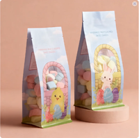 Sachet à soufflet latéral imprimé dessin animé personnalisé avec fenêtre transparente, thermoscellable de qualité alimentaire, à fond plat, pour bonbons et snacks de Pâques