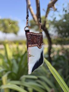 Bolso Bandolera Pequeño de Cuero Tallado a Mano, Bolso de Mano de Cuero Vacuno con Pelo, Estilo Bohemio Gitano, Hecho a Mano, Estilo Occidental, Multiusos - Product Image 2