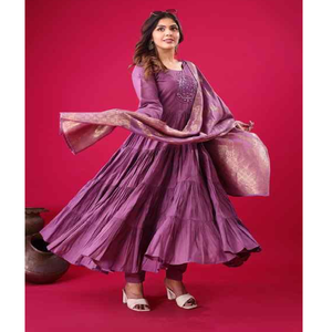 Robe longue Anarkali de style indien traditionnel avec créateur de broderie Collection de prêt à porter Dupatta pour femmes Pishwas - Product Image 5