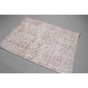 Turkish Accent Rug 3,6x4,<b>9</b> ft (109x149 cm), White Solid Vintage Rug - Product Image 2