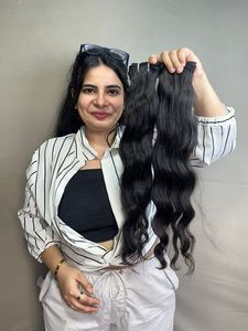 Vente en gros d'extensions de cheveux humains indiens vierges 100% bruts faisceaux ondulés naturels qualité supérieure approvisionnement en vrac dentelle française transparente - Product Image 3
