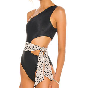 2025 couleur unie une pièce femmes maillot de bain une épaule dos nu maillots de bain maillot de bain avec motif imprimé femmes maillot de bain - Product Image 3