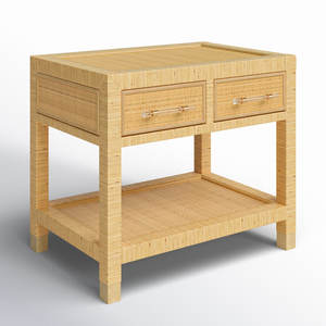 Modern Design 2-<b>Drawer</b> Solid Wood and <b>Rattan</b> Nightstand with LED Light Bedroom Furniture for Home Use - Product Image 3