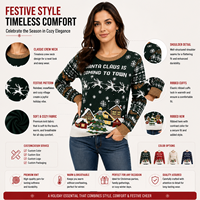 Pull de Noël moche personnalisé pour femme, motif Père Noël, tricot jacquard noir à manches longues, flocons de neige, village, fêtes, personnalisé OEM