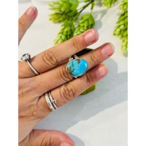 Anillo de Turquesa Kingman del Suroeste y Plata de Ley, Talla 10.75, con Engaste de Bisel Chapado en Oro Rosa y Oro de 18K sobre Acero Inoxidable, Regalo - Product Image 2