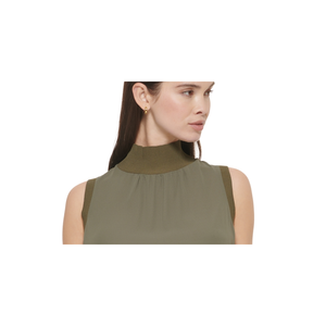 Top Senza Maniche a Collo Alto Verde per Donna Calvin Klein, Canotta Traspirante in Maglia, Taglia Unica, Logo Personalizzato, Stile Ins - Product Image 3