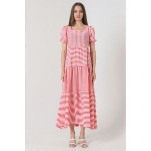 Topshow Fuchsia Striped Long Wholesale Dress - [object Object] - Product Image 1