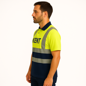 Polo bicolore haute visibilité pour les équipages de construction LED Flash bandes réfléchissantes panneau contrasté vêtements de travail de sécurité - Product Image 4