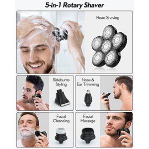 Rasoir électrique pour homme étanche IPX7, avec cinq têtes de rasage et tondeuse pour calvitie, kit de toilettage barbe et poils du nez, utilisation humide et sèche, idéal pour les voyages en camping-car - Product Image 2