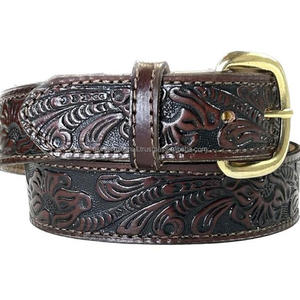Handmade Leaf Tooling Floral Design Embossed Genuine Western <b>Leather</b> Tooling <b>Belt</b> in Black or Brown Full Grain Western <b>Leather</b> - Product Image 4