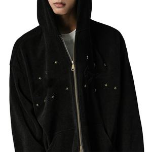 Derniers sweats à capuche haut de gamme à double fermeture éclair avec épaules tombantes et strass collants en tissu de haute qualité nouveauté vente en gros - Product Image 6