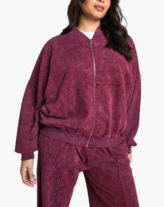 Conjunto de 2 Piezas de Sudadera con Capucha y Pantalones Deportivos para Mujer, Lavado Ácido, con Cierre, 100% Algodón, Logotipo Bordado Personalizado, Chándal para Mujer - Product Image 2