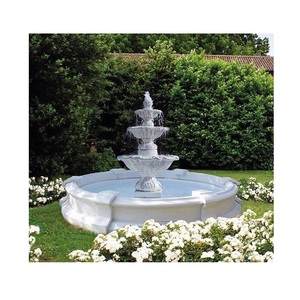 Fontaine de jardin en marbre artistique avec motif floral sculpté à la main pour cour Villa Patio Resort et décor patrimonial extérieur - Product Image 4